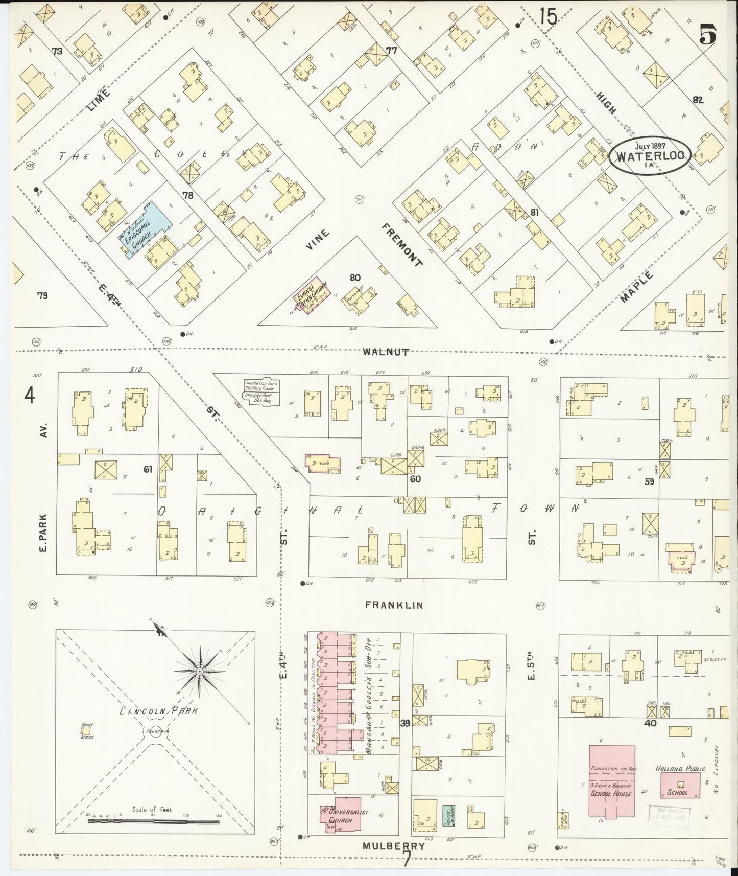 Sanborn Fire Insurance Map from Waterloo, Black Hawk County, Iowa (1897), Sheet #0005 - Historic Sanborn Fire Insurance Map Print, vintage old map wall art