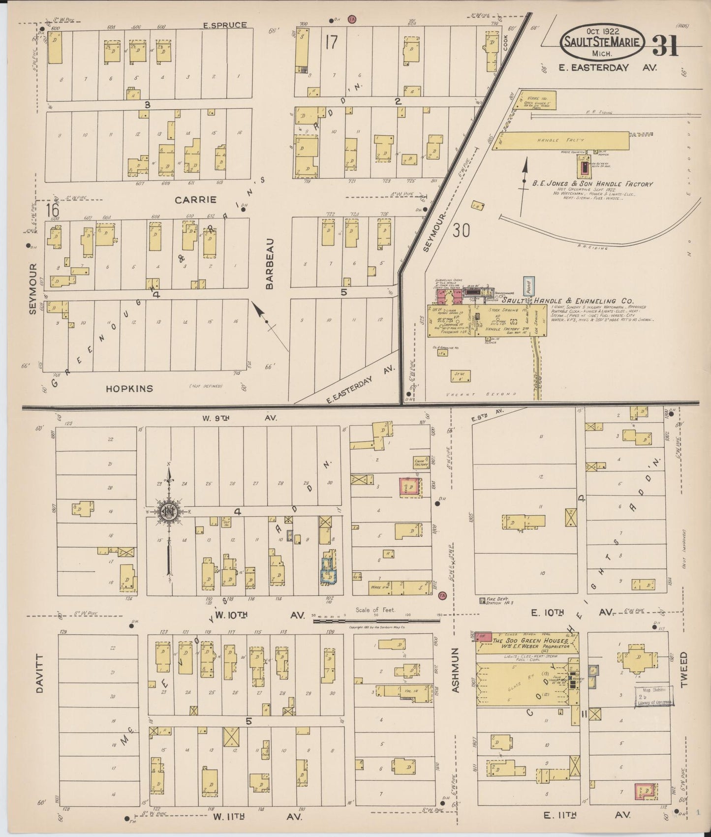 Sanborn Fire Insurance Map from Sault Sainte Marie, Chippewa County, Michigan (1922), Sheet #0031 - Complete Map Set gallery image, historic Sanborn map, vintage wall art, Michigan Michigan