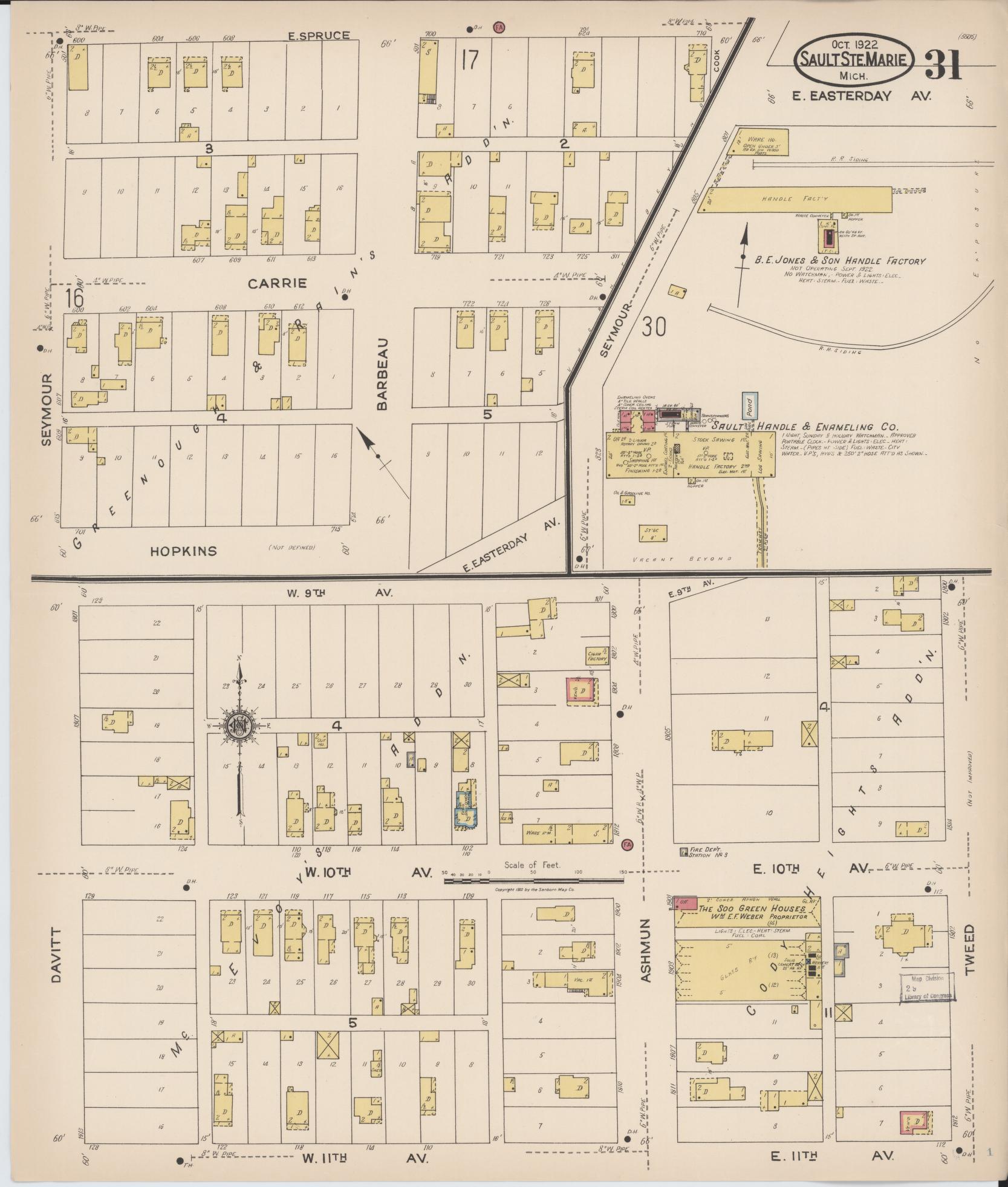 Sanborn Fire Insurance Map from Sault Sainte Marie, Chippewa County, Michigan (1922), Sheet #0031 - Complete Map Set gallery image, historic Sanborn map, vintage wall art, Michigan Michigan