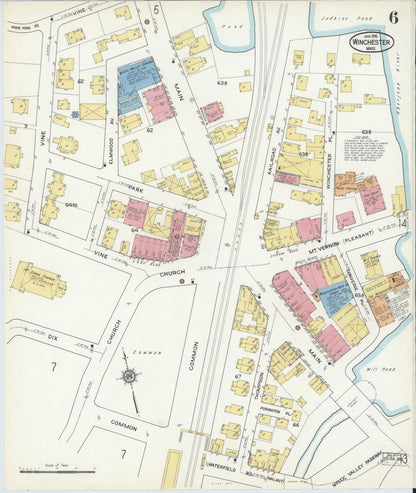 Sanborn Fire Insurance Map from Winchester, Middlesex County, Massachusetts (1916), Sheet #0006 - Historic Sanborn Fire Insurance Map Print, vintage old map wall art, antique decor, genealogy gift, Massachusetts Massachusetts map
