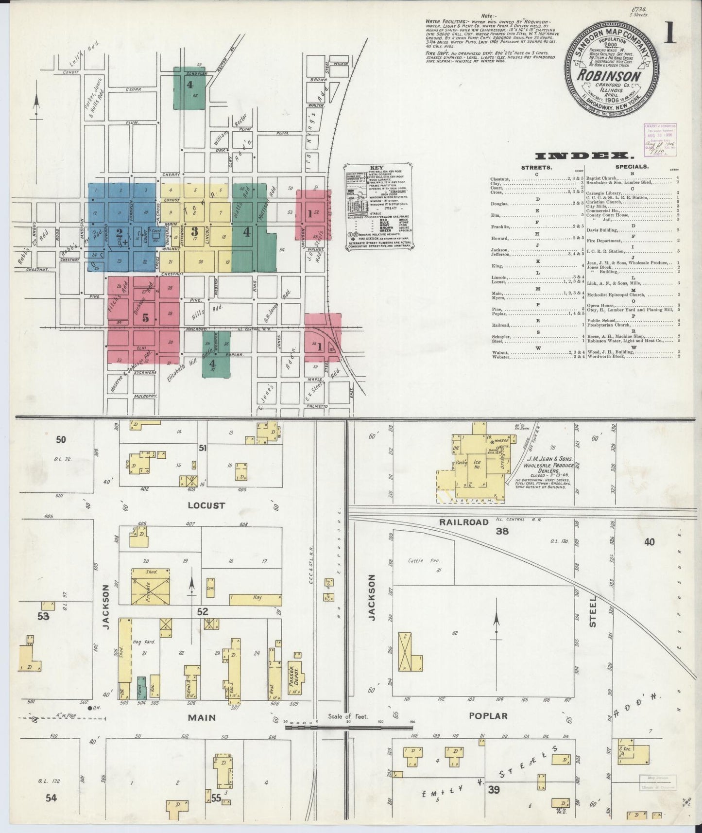 Sanborn Fire Insurance Map from Robinson, Crawford County, Illinois (1906), Sheet #0001 - Complete Map Set gallery image, historic Sanborn map, vintage wall art, Illinois Illinois
