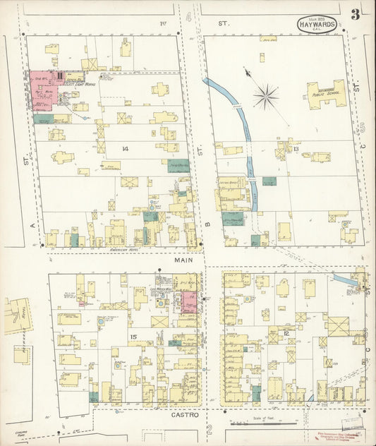 Sanborn Fire Insurance Map from Hayward, Alameda County, California (1893), Sheet #0003 - Historic Sanborn Fire Insurance Map Print, vintage old map wall art, antique decor, genealogy gift, California California map