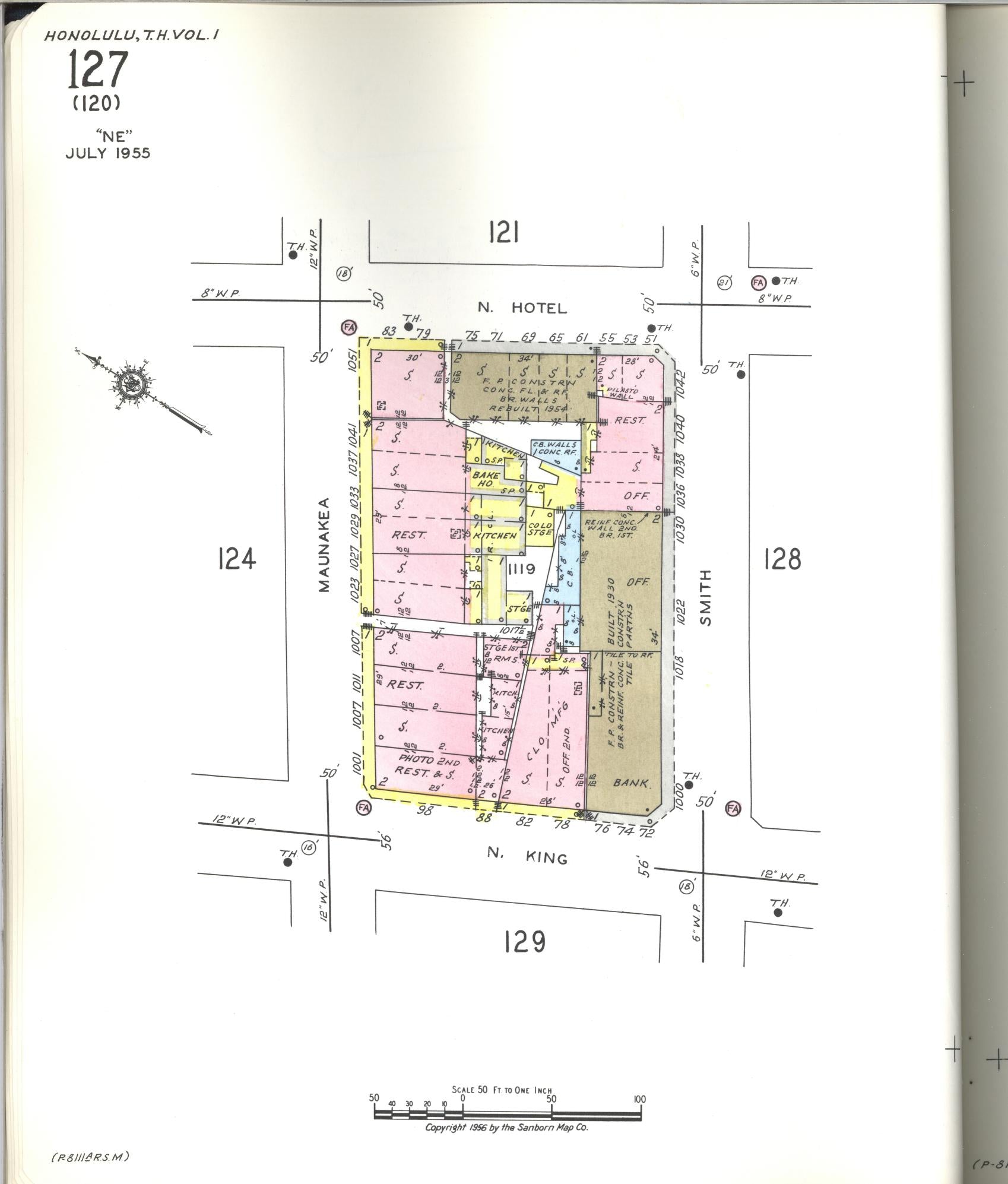 Sanborn Fire Insurance Map from Honolulu, Oahu County, Hawaii (1955), Sheet #0127 - Historic Sanborn Fire Insurance Map Print