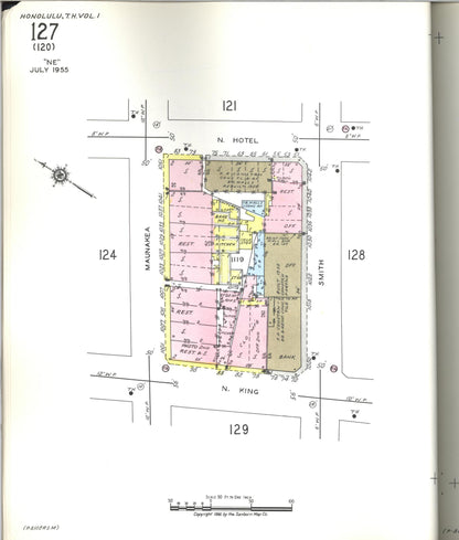 Sanborn Fire Insurance Map from Honolulu, Oahu County, Hawaii (1955), Sheet #0127 - Historic Sanborn Fire Insurance Map Print