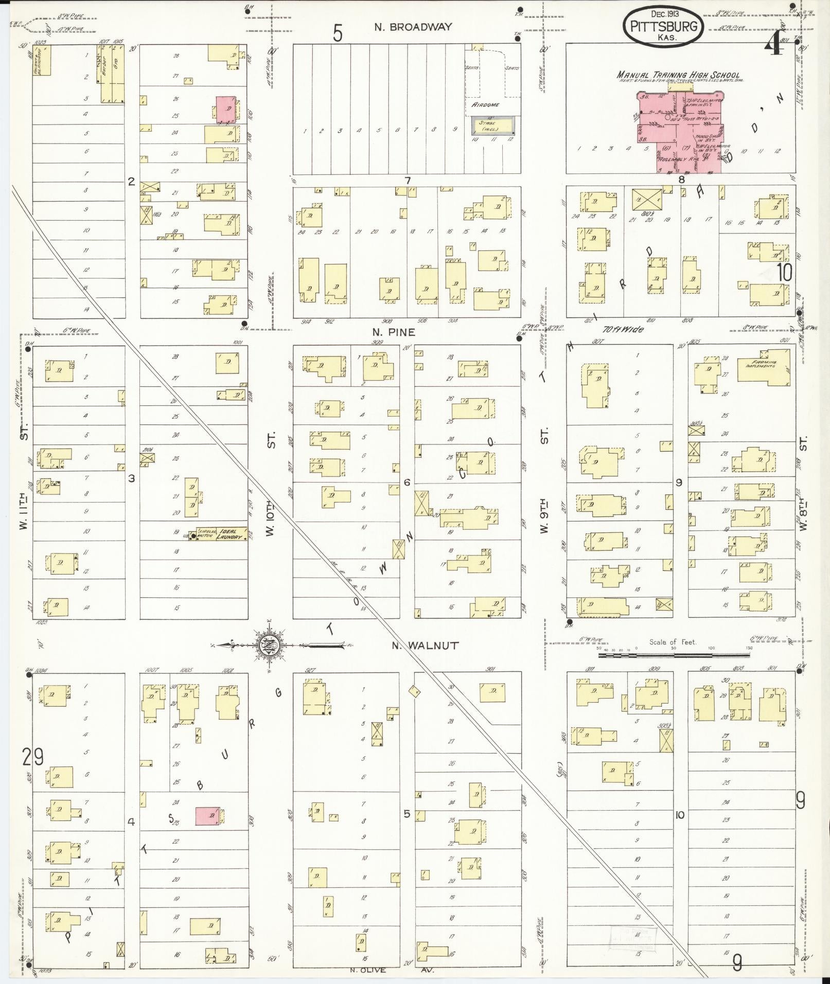 Sanborn Fire Insurance Map from Pittsburg, Crawford County, Kansas (1913), Sheet #0004 - Complete Map Set gallery image, historic Sanborn map, vintage wall art, Kansas Kansas