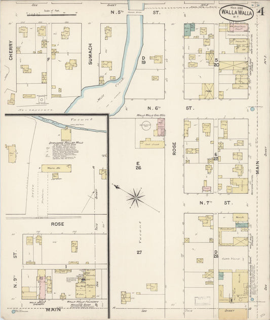 Sanborn Fire Insurance Map from Walla Walla, Walla Walla County, Washington (1888), Sheet #0004 - Historic Sanborn Fire Insurance Map Print, vintage old map wall art, antique decor, genealogy gift, Washington Washington map