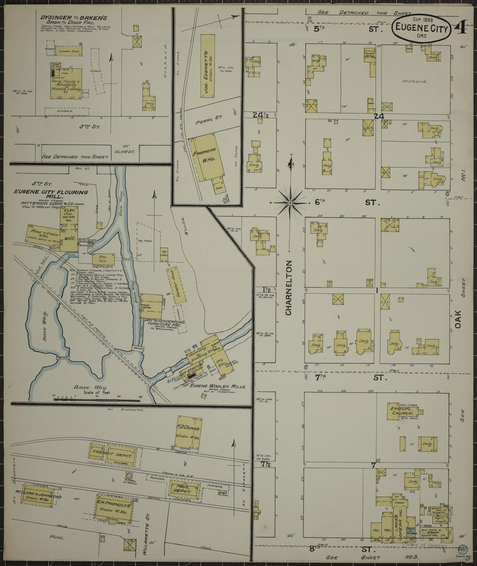 Sanborn Fire Insurance Map from Eugene, Lane County, Oregon (1888), Sheet #0004 - Complete Map Set gallery image, historic Sanborn map, vintage wall art, Oregon Oregon
