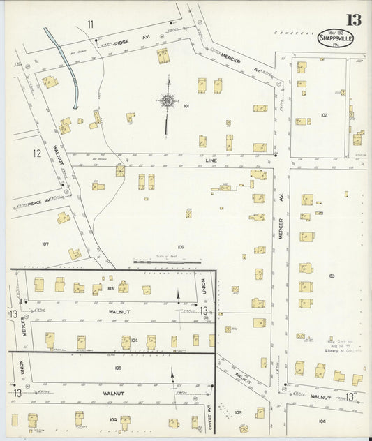 Sanborn Fire Insurance Map from Sharpsville, Mercer County, Pennsylvania (1912), Sheet #0013 - Historic Sanborn Fire Insurance Map Print, vintage old map wall art, antique decor, genealogy gift, Pennsylvania Pennsylvania map