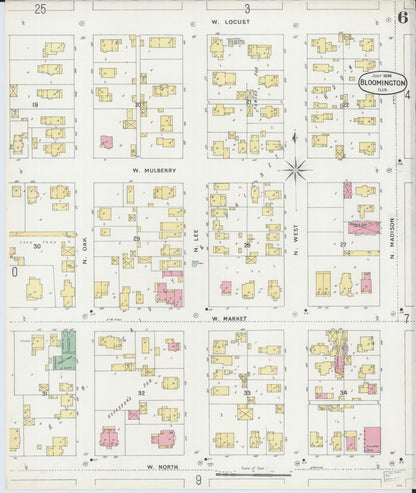Sanborn Fire Insurance Map from Bloomington, McLean County, Illinois (1896), Sheet #0006 - Complete Map Set gallery image, historic Sanborn map, vintage wall art, Illinois Illinois