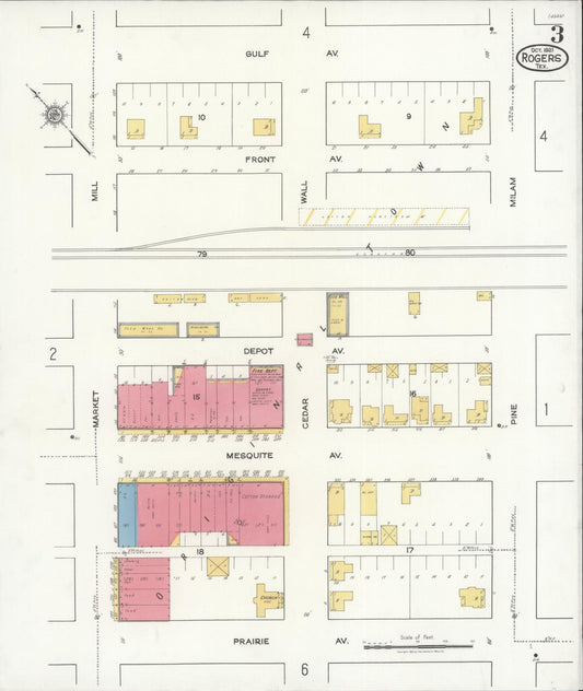 Sanborn Fire Insurance Map from Rogers, Bell County, Texas (1921), Sheet #0003 - Historic Sanborn Fire Insurance Map Print, vintage old map wall art, antique decor, genealogy gift, Texas Texas map