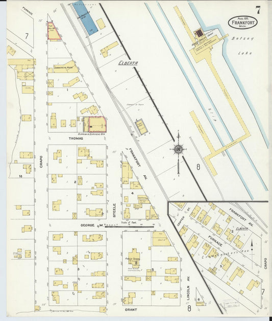 Sanborn Fire Insurance Map from Frankfort, Benzie County, Michigan (1911), Sheet #0007 - Historic Sanborn Fire Insurance Map Print, vintage old map wall art, antique decor, genealogy gift, Michigan Michigan map
