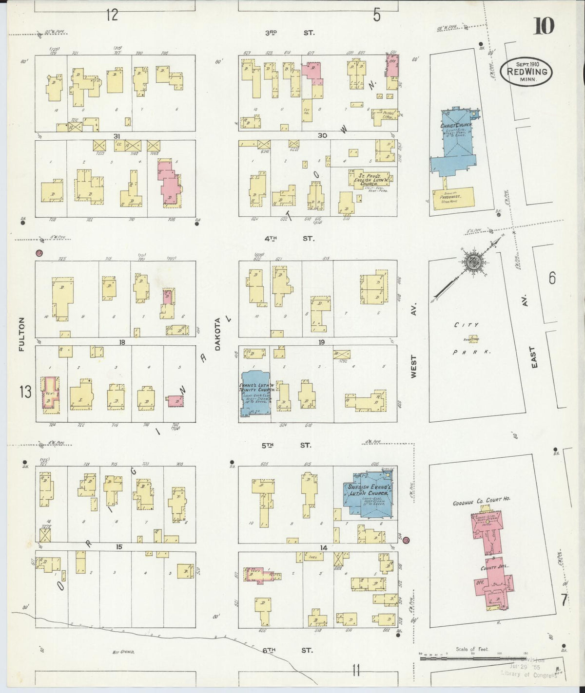 Sanborn Fire Insurance Map from Red Wing, Goodhue County, Minnesota (1910), Sheet #0010 - Historic Sanborn Fire Insurance Map Print, vintage old map wall art, antique decor, genealogy gift, Minnesota Minnesota map