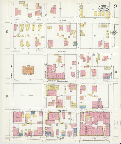Sanborn Fire Insurance Map from Laredo, Webb County, Texas (1916), Sheet #0009 - Complete Map Set gallery image, historic Sanborn map, vintage wall art, Texas Texas