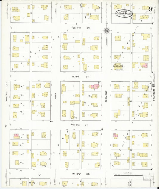 Sanborn Fire Insurance Map from Cedar Falls, Black Hawk County, Iowa (1916), Sheet #0009 - Historic Sanborn Fire Insurance Map Print, vintage old map wall art