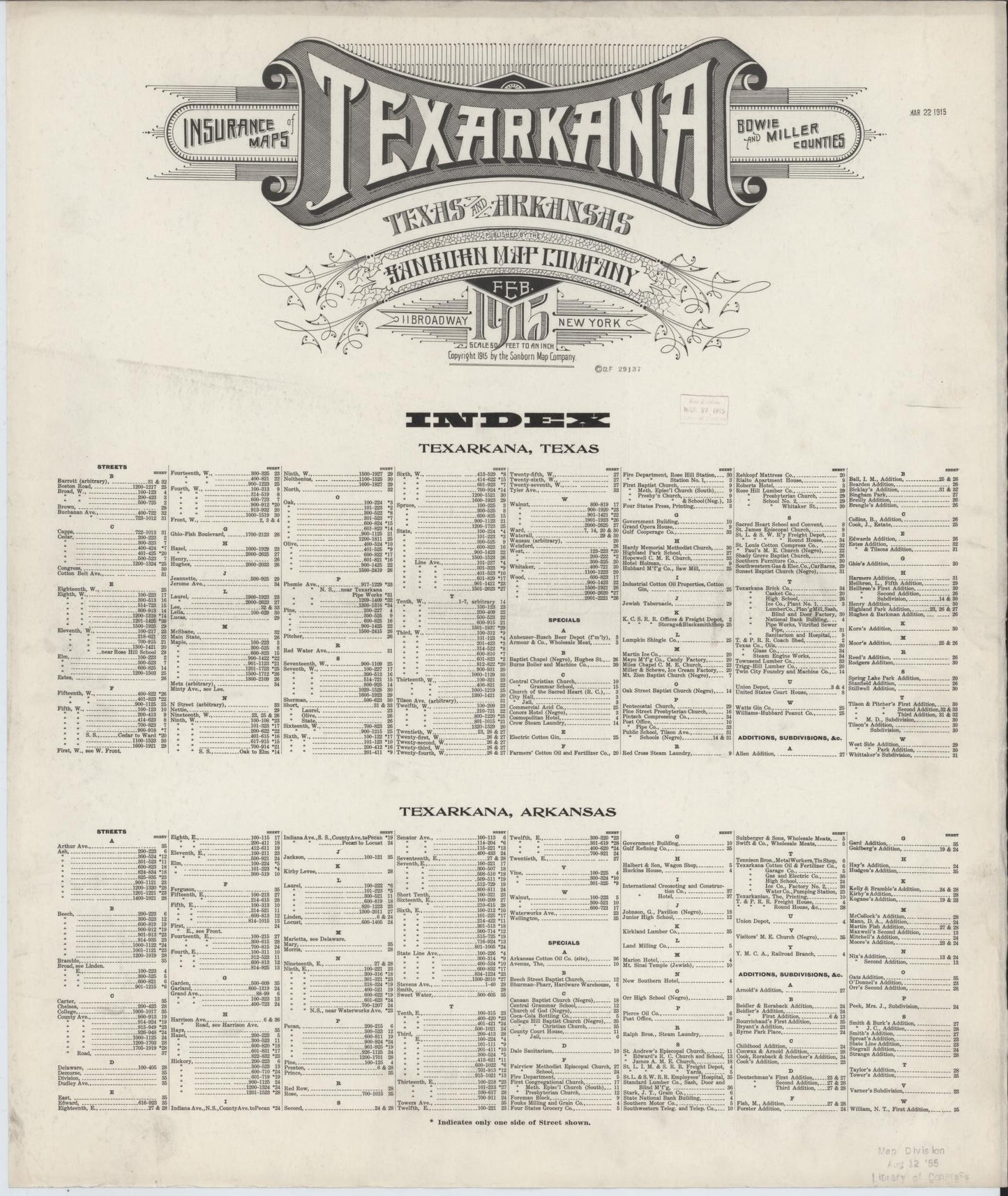 Sanborn Fire Insurance Map from Texarkana, Bowie County, Texas. (1915) – Historic Sanborn Fire Insurance Map Print