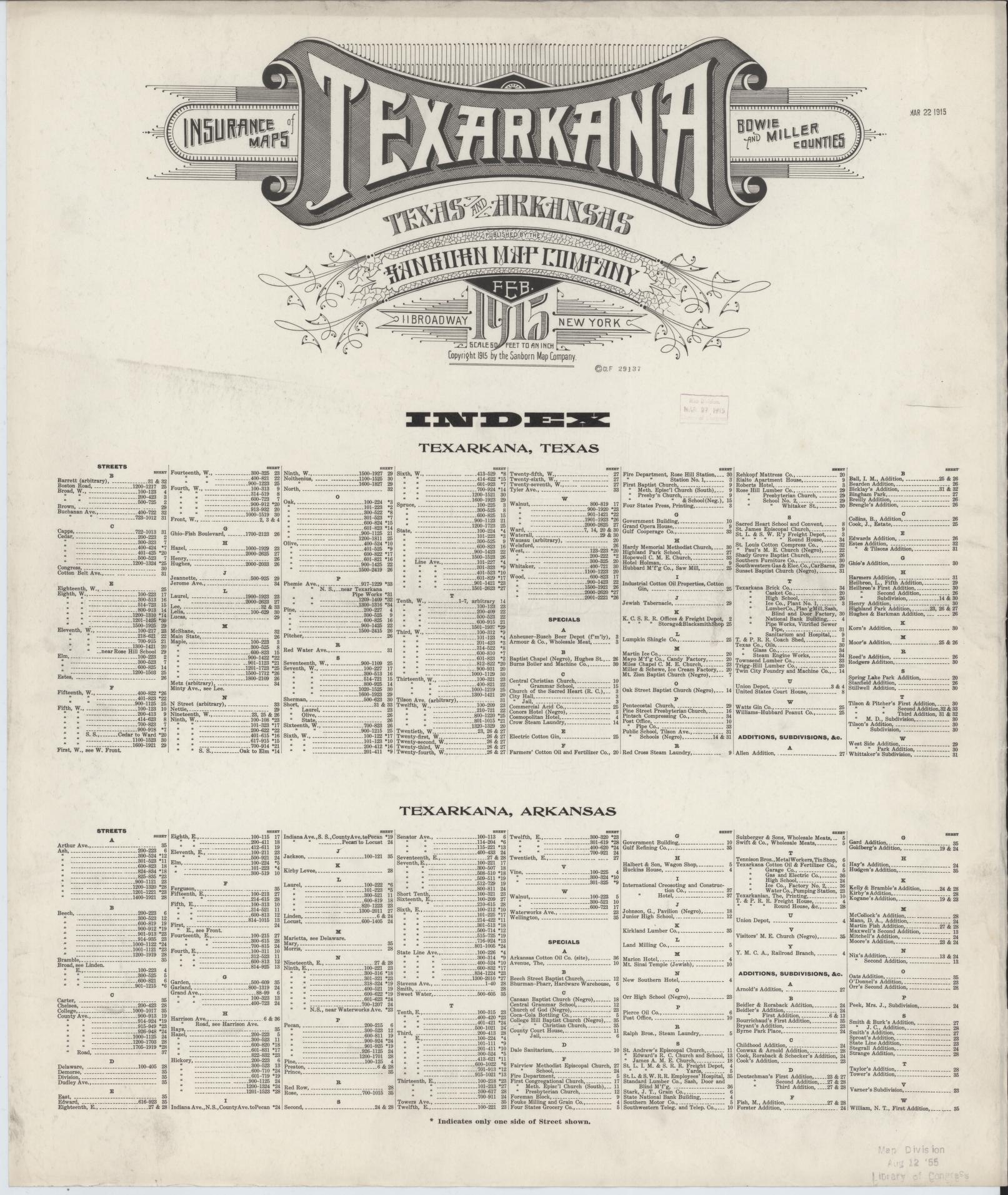 Sanborn Fire Insurance Map from Texarkana, Bowie County, Texas. (1915) – Historic Sanborn Fire Insurance Map Print