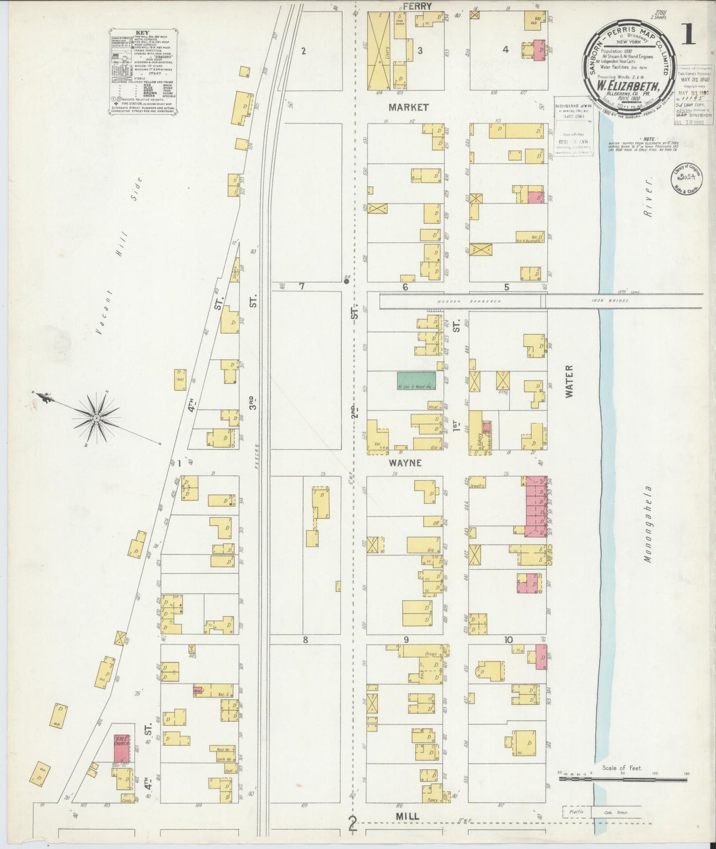 Sanborn Fire Insurance Map from West Elizabeth, Allegheny County, Pennsylvania (1900), Sheet #0001 - Complete Map Set gallery image, historic Sanborn map, vintage wall art, Pennsylvania Pennsylvania