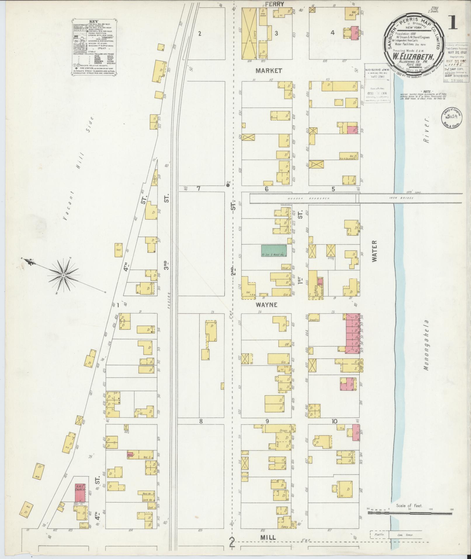 Sanborn Fire Insurance Map from West Elizabeth, Allegheny County, Pennsylvania (1900), Sheet #0001 - Complete Map Set gallery image, historic Sanborn map, vintage wall art, Pennsylvania Pennsylvania