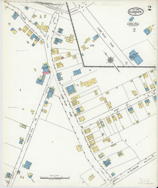 Sanborn Fire Insurance Map from Glenside, Montgomery County, Pennsylvania (1920), Sheet #0002 - Historic Sanborn Fire Insurance Map Print, vintage old map wall art, antique decor, genealogy gift, Pennsylvania Pennsylvania map