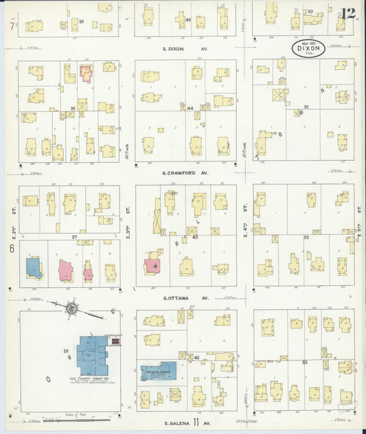 Sanborn Fire Insurance Map from Dixon, Lee County, Illinois (1910), Sheet #0012 - Historic Sanborn Fire Insurance Map Print, vintage old map wall art, antique decor, genealogy gift, Illinois Illinois map