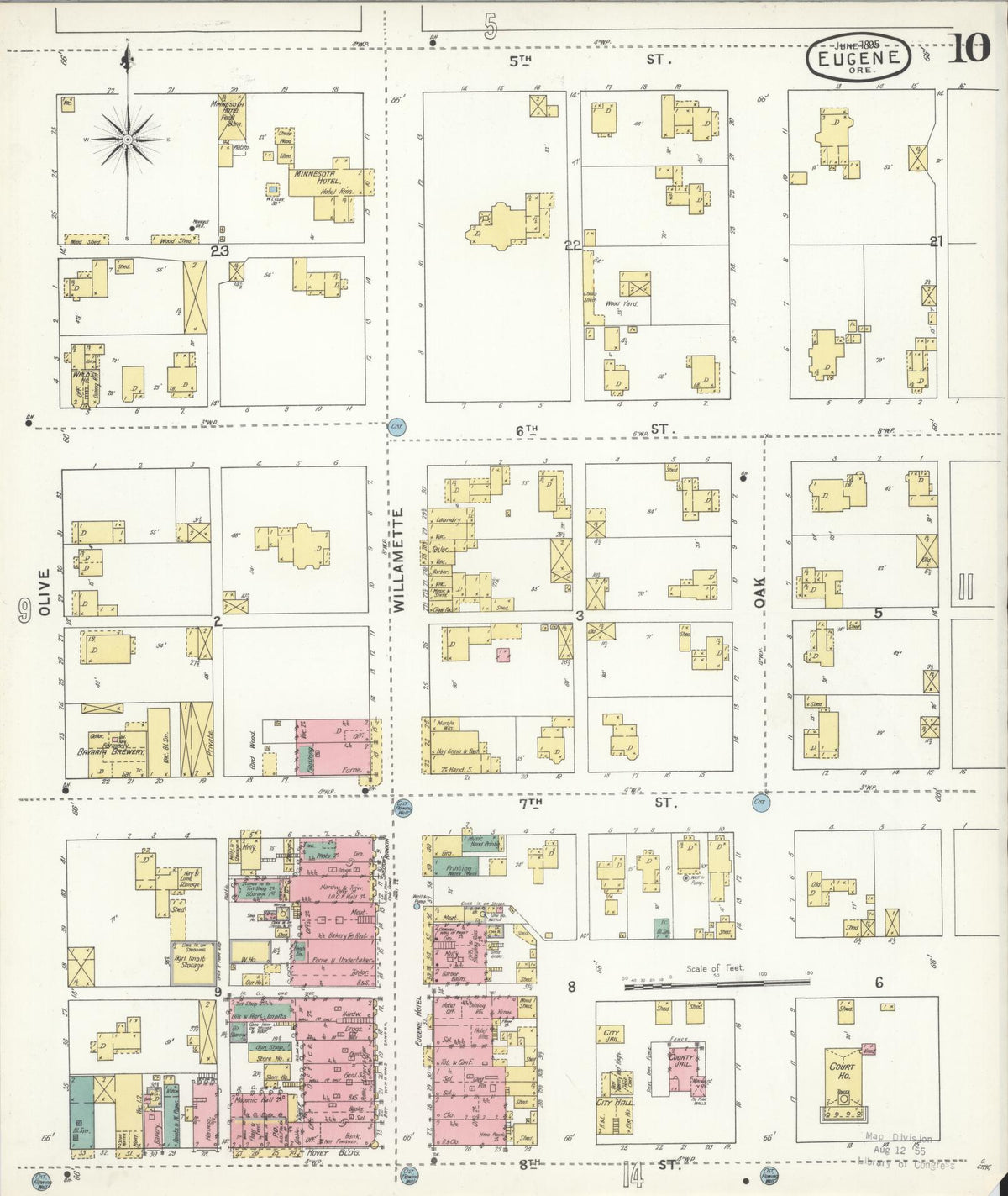 Sanborn Fire Insurance Map from Eugene, Lane County, Oregon (1896), Sheet #0010 - Historic Sanborn Fire Insurance Map Print, vintage old map wall art, antique decor, genealogy gift, Oregon Oregon map