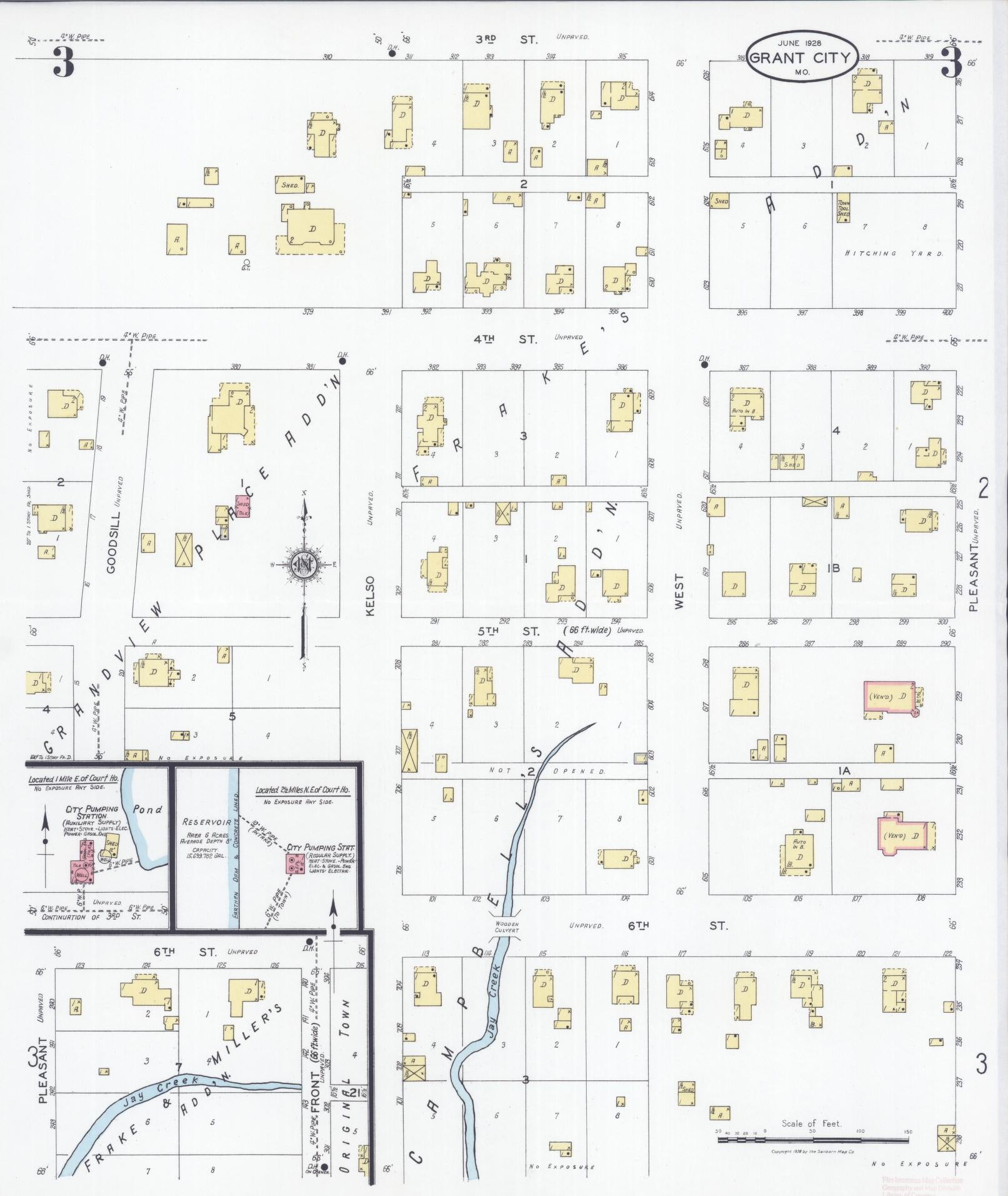 Sanborn Fire Insurance Map from Grant City, Worth County, Missouri (1928), Sheet #0003 - Complete Map Set gallery image, historic Sanborn map, vintage wall art, Missouri Missouri