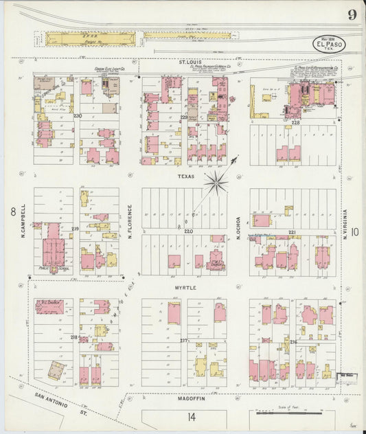 Sanborn Fire Insurance Map from El Paso, El Paso County, Texas (1898), Sheet #0009 - Historic Sanborn Fire Insurance Map Print, vintage old map wall art, antique decor, genealogy gift, Texas Texas map