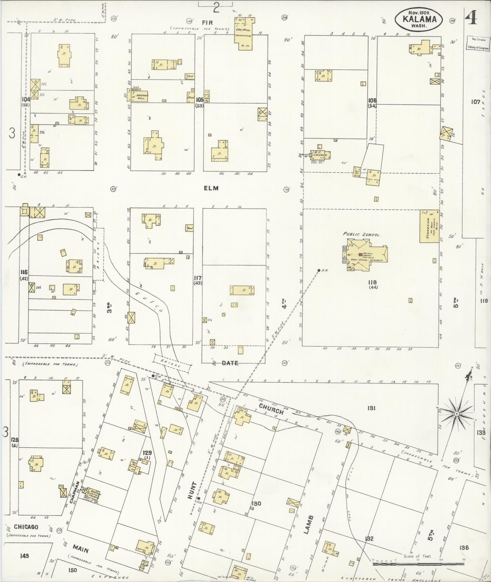 Sanborn Fire Insurance Map from Kalama, Cowlitz County, Washington (1908), Sheet #0004 - Complete Map Set gallery image, historic Sanborn map, vintage wall art, Washington Washington