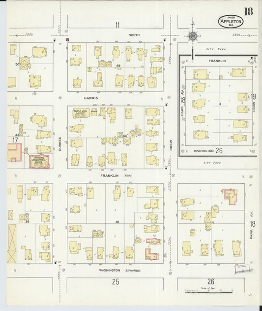 Sanborn Fire Insurance Map from Appleton, Outagamie County, Wisconsin (1911), Sheet #0018 - Historic Sanborn Fire Insurance Map Print, vintage old map wall art, antique decor, genealogy gift, Wisconsin Wisconsin map