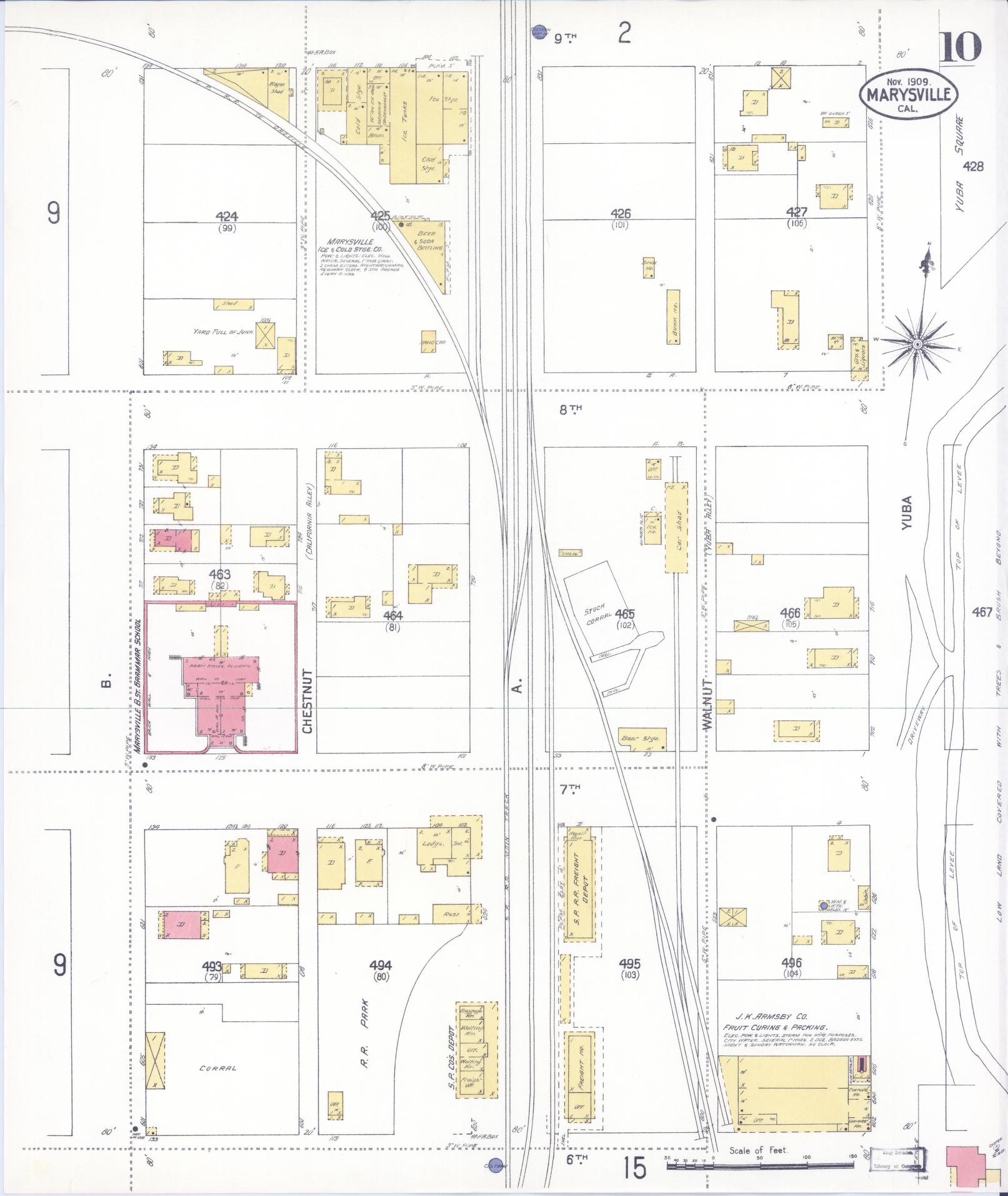 Sanborn Fire Insurance Map from Marysville, Yuba County, California (1909), Sheet #0010 - Historic Sanborn Fire Insurance Map Print, vintage old map wall art, antique decor, genealogy gift, California California map