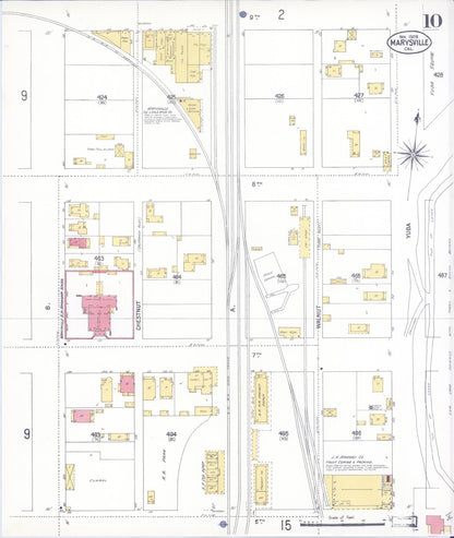 Sanborn Fire Insurance Map from Marysville, Yuba County, California (1909), Sheet #0010 - Historic Sanborn Fire Insurance Map Print, vintage old map wall art, antique decor, genealogy gift, California California map