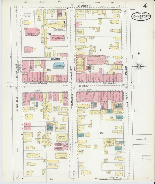 Sanborn Fire Insurance Map from Johnstown, Fulton County, New York (1892), Sheet #0004 - Historic Sanborn Fire Insurance Map Print, vintage old map wall art, antique decor, genealogy gift, New York New York map