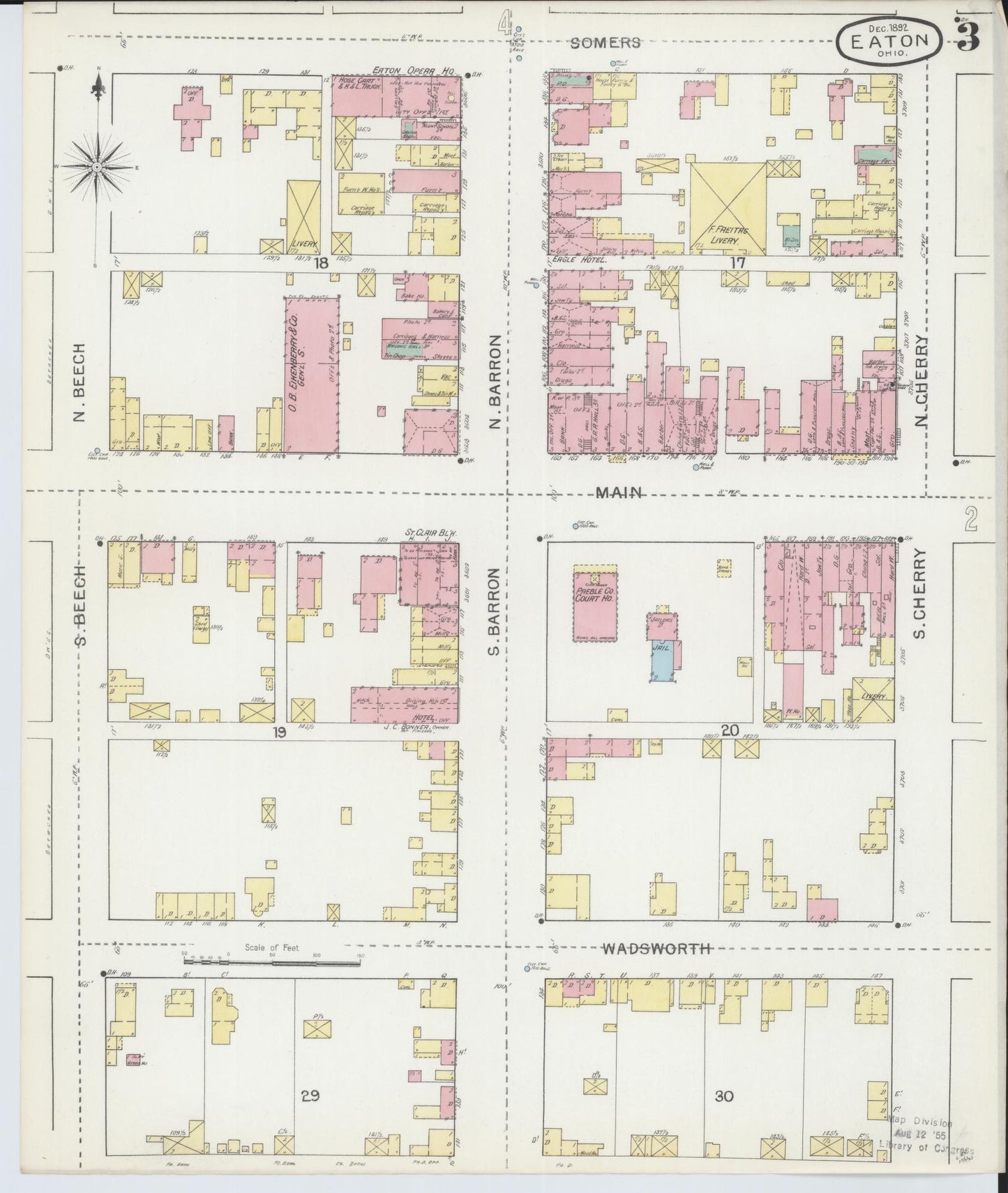 Sanborn Fire Insurance Map from Eaton, Preble County, Ohio (1892), Sheet #0003 - Historic Sanborn Fire Insurance Map Print, vintage old map wall art, antique decor, genealogy gift, Ohio Ohio map