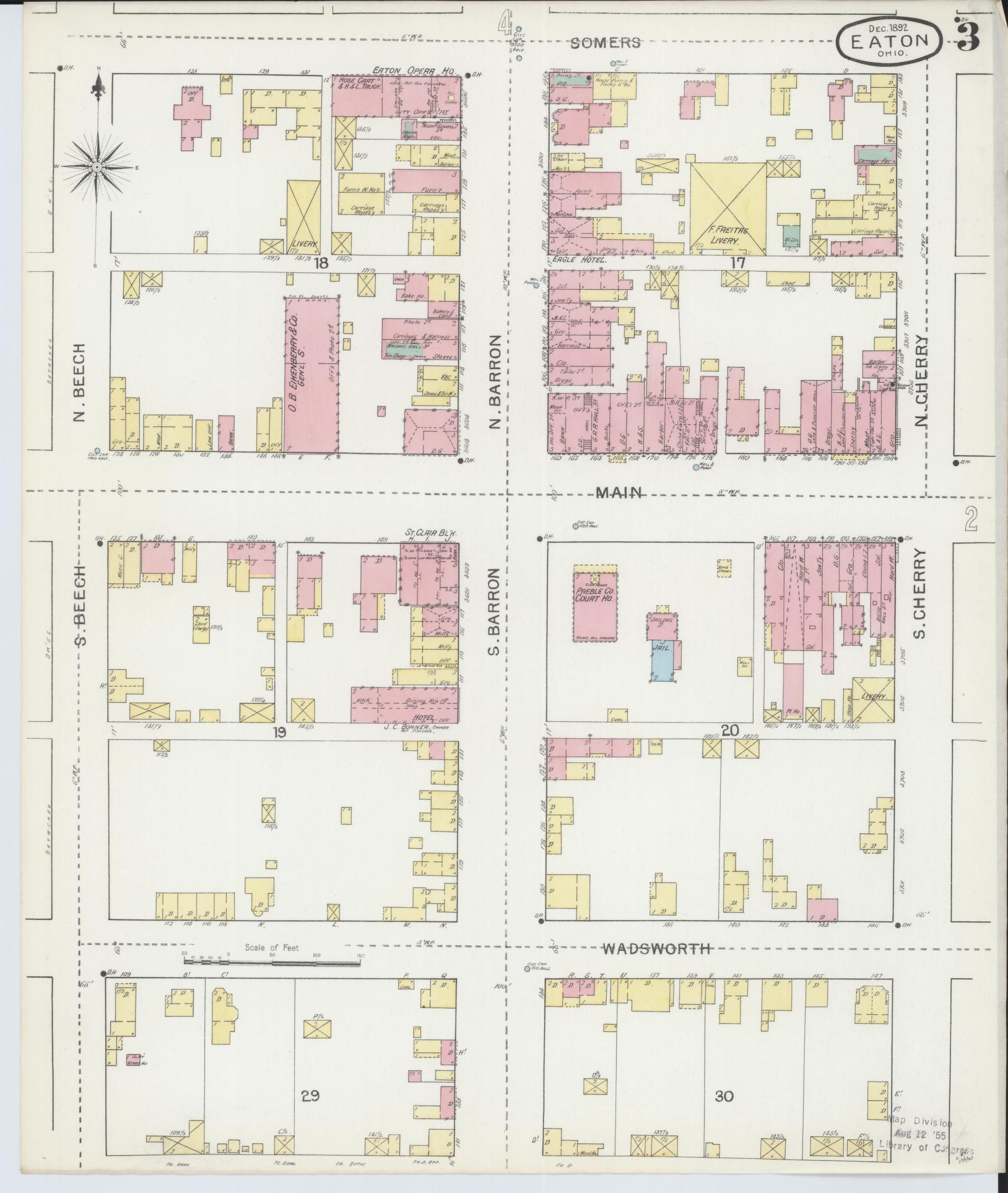 Sanborn Fire Insurance Map from Eaton, Preble County, Ohio (1892), Sheet #0003 - Historic Sanborn Fire Insurance Map Print, vintage old map wall art, antique decor, genealogy gift, Ohio Ohio map
