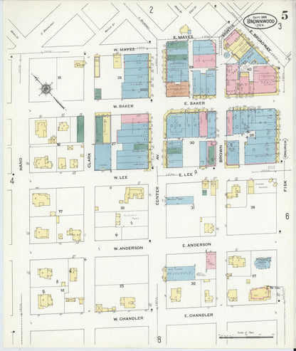 Sanborn Fire Insurance Map from Brownwood, Brown County, Texas (1909), Sheet #0005 - Complete Map Set gallery image, historic Sanborn map, vintage wall art, Texas Texas