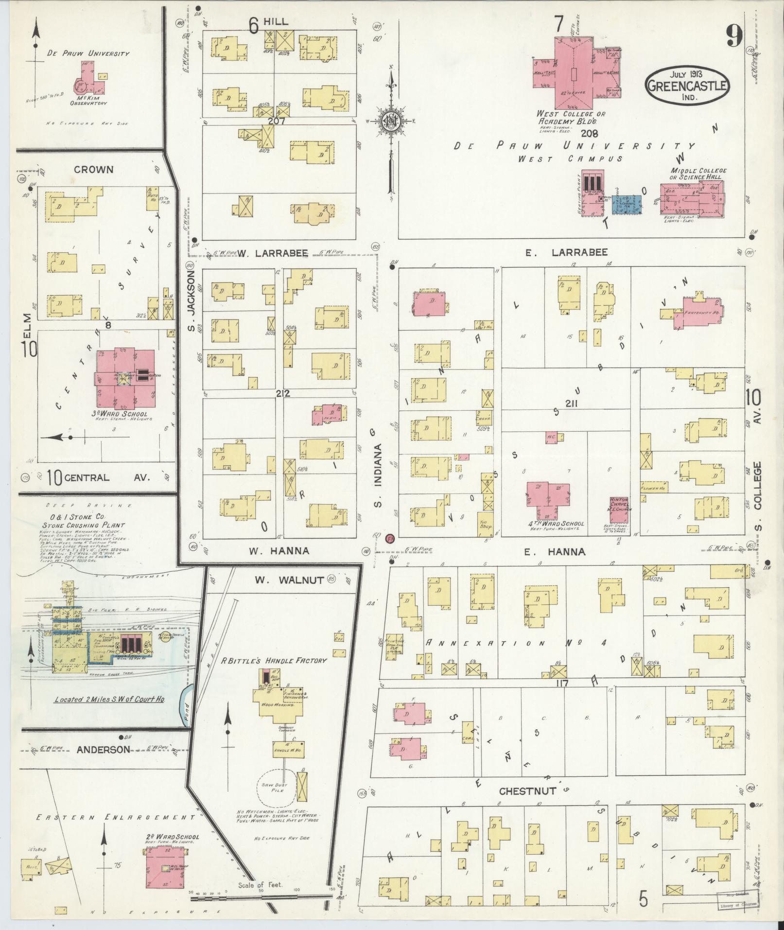Sanborn Fire Insurance Map from Greencastle, Putnam County, Indiana (1913), Sheet #0009 - Complete Map Set gallery image, historic Sanborn map, vintage wall art, Indiana Indiana