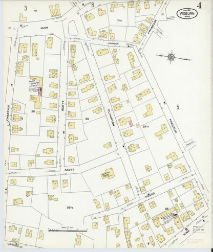 Sanborn Fire Insurance Map from Woburn, Middlesex County, Massachusetts (1910), Sheet #0004 - Historic Sanborn Fire Insurance Map Print, vintage old map wall art, antique decor, genealogy gift, Massachusetts Massachusetts map
