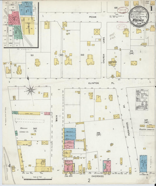 Sanborn Fire Insurance Map from Wagoner, Wagoner County, Oklahoma (1898), Sheet #0001 - Historic Sanborn Fire Insurance Map Print, vintage old map wall art, antique decor, genealogy gift, Oklahoma Oklahoma map