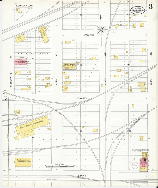 Sanborn Fire Insurance Map from Salina, Saline County, Kansas (1905), Sheet #0003 - Historic Sanborn Fire Insurance Map Print, vintage old map wall art, antique decor, genealogy gift, Kansas Kansas map