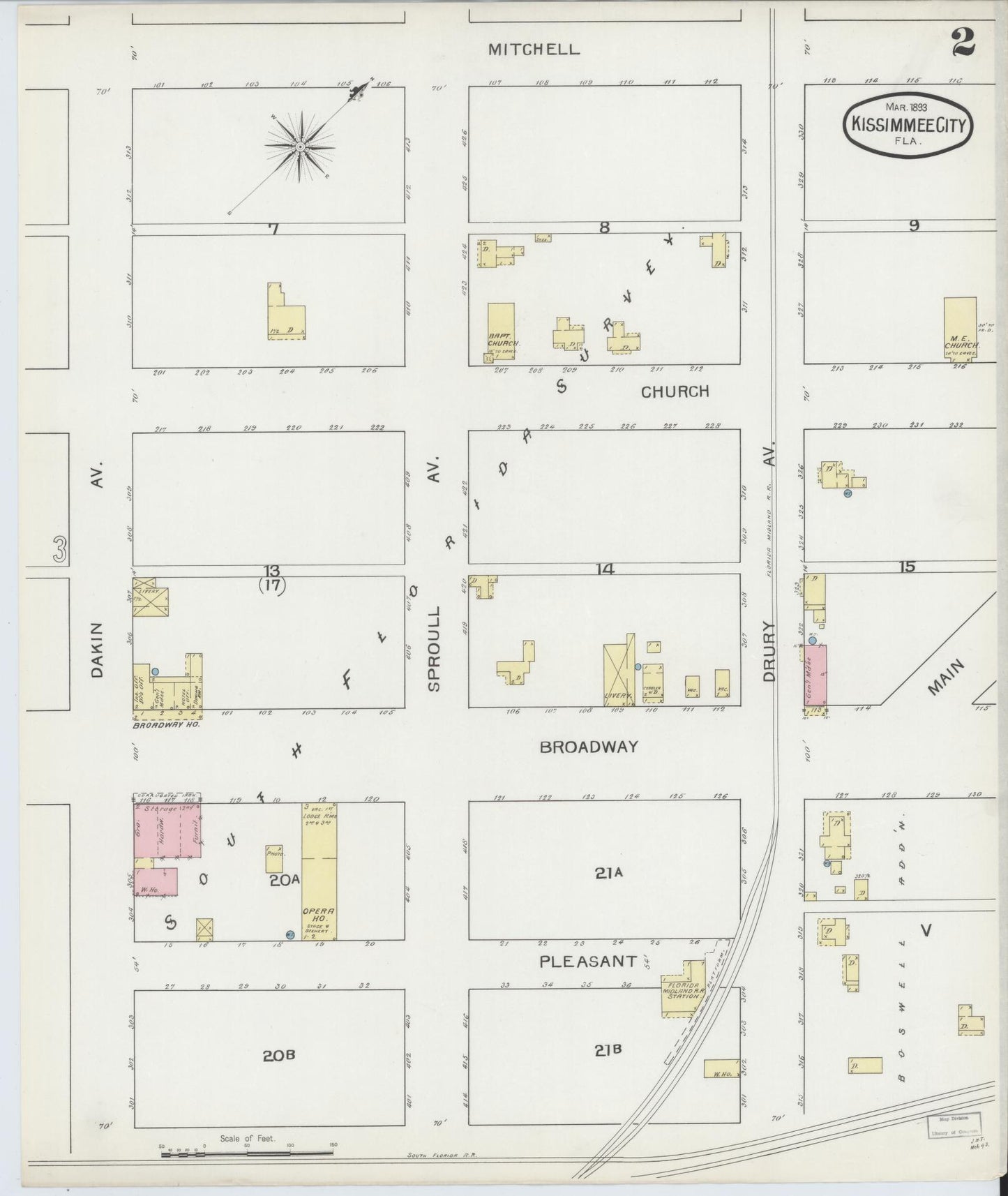 Sanborn Fire Insurance Map from Kissimmee, Osceola County, Florida (1893), Sheet #0002 - Historic Sanborn Fire Insurance Map Print, vintage old map wall art, antique decor, genealogy gift, Florida Florida map
