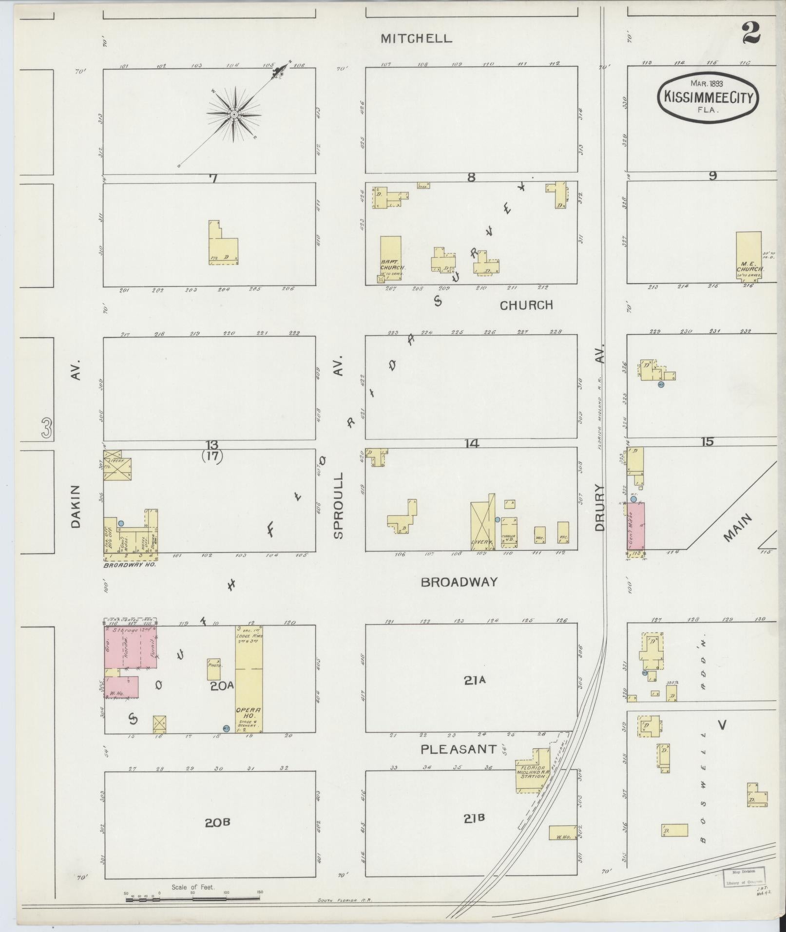 Sanborn Fire Insurance Map from Kissimmee, Osceola County, Florida (1893), Sheet #0002 - Historic Sanborn Fire Insurance Map Print, vintage old map wall art, antique decor, genealogy gift, Florida Florida map
