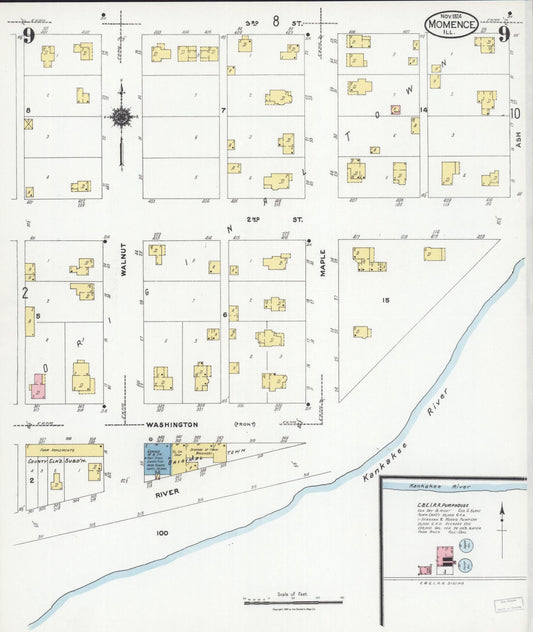 Sanborn Fire Insurance Map from Momence, Kankakee County, Illinois (1924), Sheet #0009 - Historic Sanborn Fire Insurance Map Print, vintage old map wall art, antique decor, genealogy gift, Illinois Illinois map