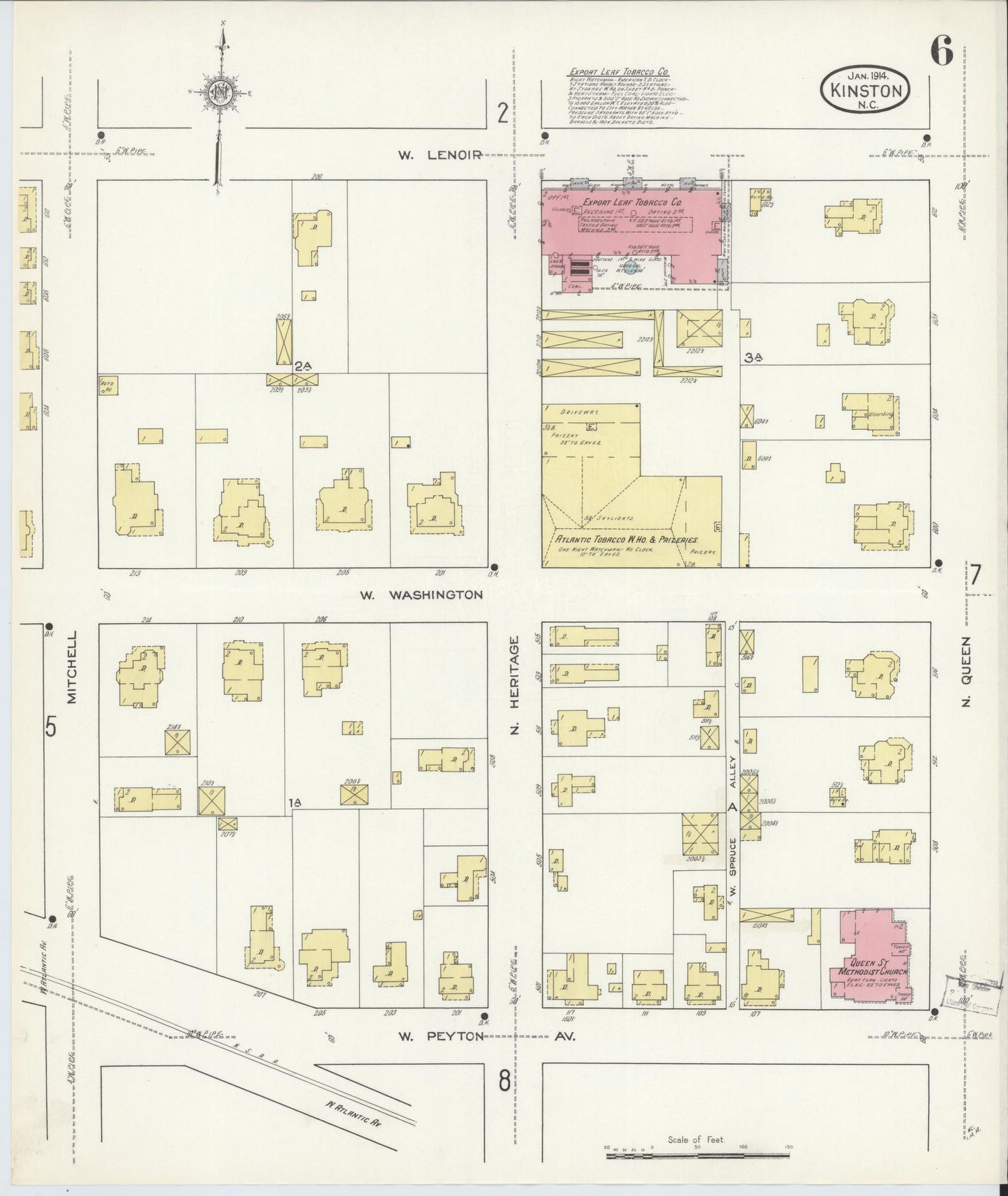 Sanborn Fire Insurance Map from Kinston, Lenoir County, North Carolina (1914), Sheet #0006 - Historic Sanborn Fire Insurance Map Print, vintage old map wall art, antique decor, genealogy gift, North Carolina North Carolina map