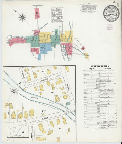 Sanborn Fire Insurance Map from Ellenville, Ulster County, New York (1905), Sheet #0001 - Historic Sanborn Fire Insurance Map Print, vintage old map wall art, antique decor, genealogy gift, New York New York map