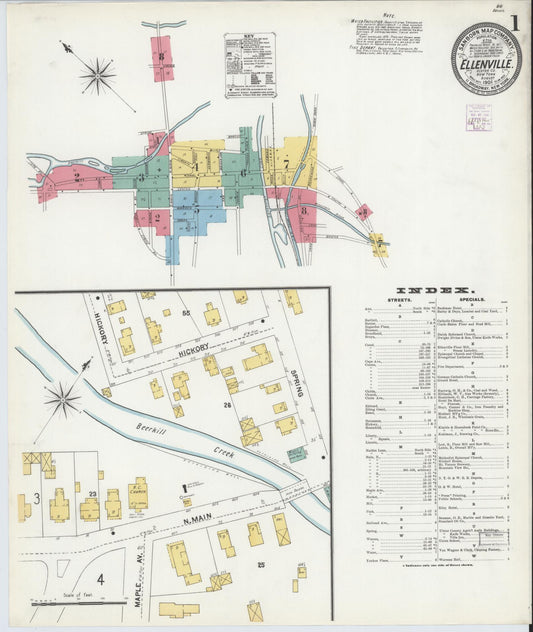 Sanborn Fire Insurance Map from Ellenville, Ulster County, New York (1905), Sheet #0001 - Historic Sanborn Fire Insurance Map Print, vintage old map wall art, antique decor, genealogy gift, New York New York map
