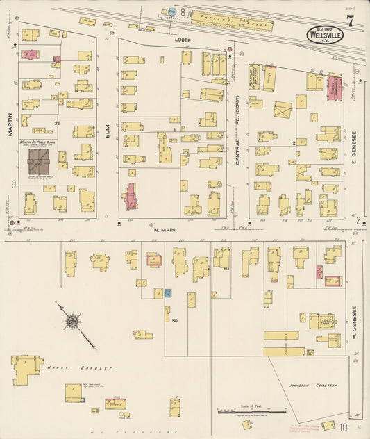 Sanborn Fire Insurance Map from Wellsville, Allegany County, New York (1922), Sheet #0007 - Historic Sanborn Fire Insurance Map Print, vintage old map wall art, antique decor, genealogy gift, New York New York map