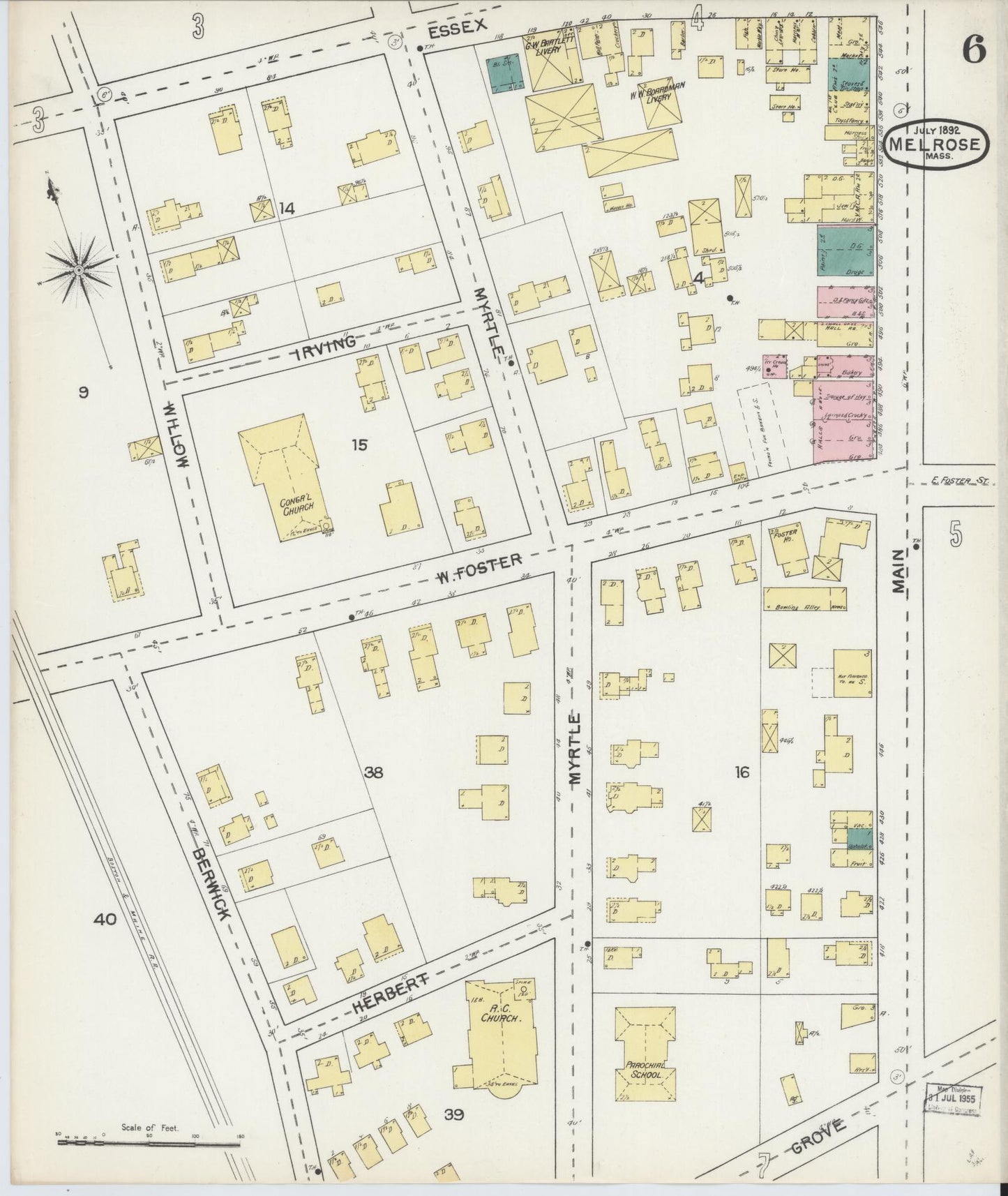 Sanborn Fire Insurance Map from Melrose, Middlesex County, Massachusetts (1892), Sheet #0006 - Complete Map Set gallery image, historic Sanborn map, vintage wall art, Massachusetts Massachusetts