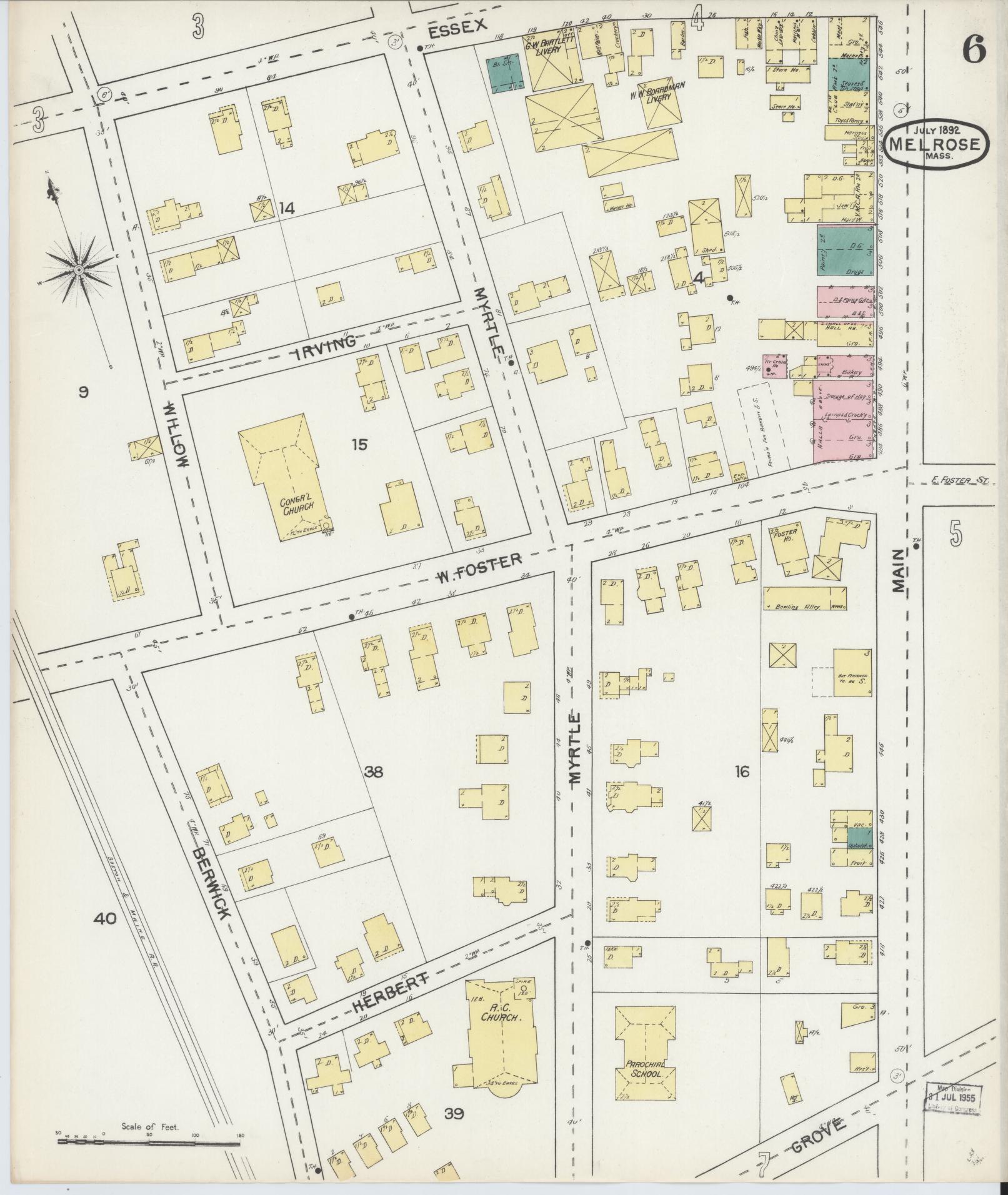 Sanborn Fire Insurance Map from Melrose, Middlesex County, Massachusetts (1892), Sheet #0006 - Complete Map Set gallery image, historic Sanborn map, vintage wall art, Massachusetts Massachusetts