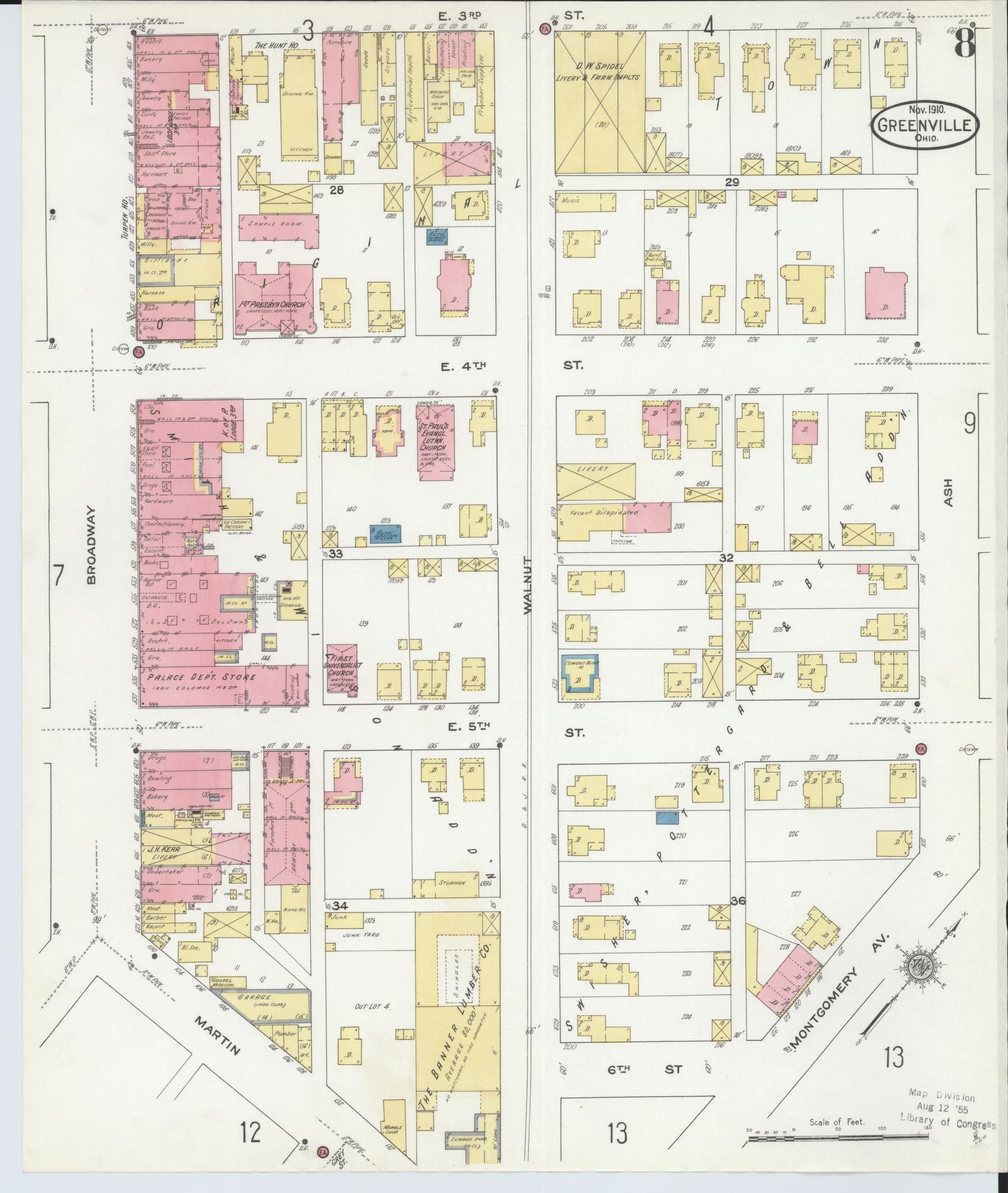 Sanborn Fire Insurance Map from Greenville, Darke County, Ohio (1910), Sheet #0008 - Complete Map Set gallery image, historic Sanborn map, vintage wall art, Ohio Ohio