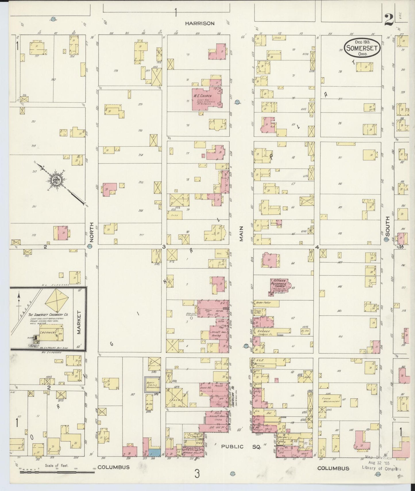 Sanborn Fire Insurance Map from Somerset, Perry County, Ohio (1913), Sheet #0002 - Historic Sanborn Fire Insurance Map Print, vintage old map wall art, antique decor, genealogy gift, Ohio Ohio map